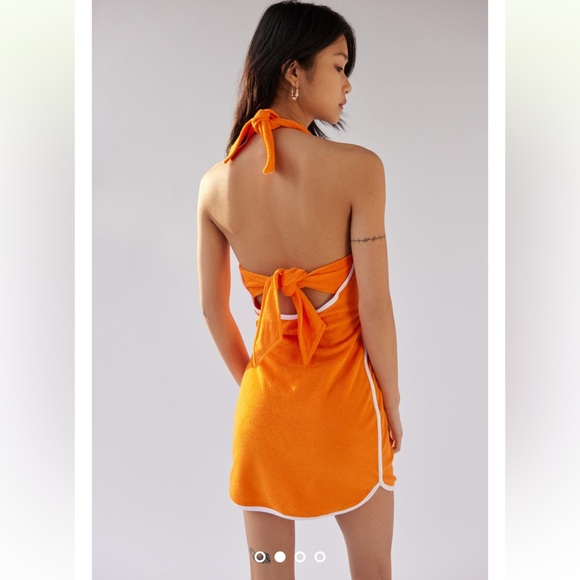 Urban Outfitters Orange French Terry Halter Dress Small - Picture 2 of 9